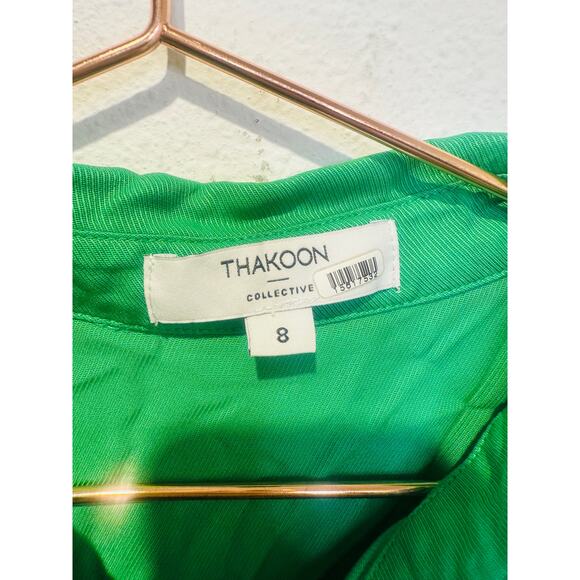 THAKOON Green Button Front Shirt Dress Tie Waist Collared Mini Dress Size M - Picture 7 of 14
